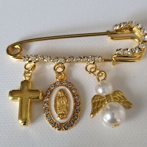 Goldtone Religious Charm Brooch